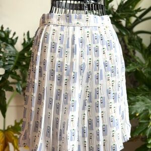 Blue and White Pleated A-Line Skirt for Casual Wear